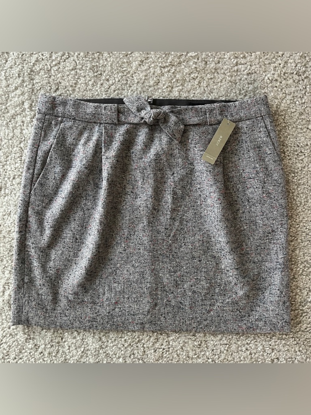 J Crew Women's Gray Tweed Wool Silk Blend Mini Skirt Size 12 NWT Career Fancy